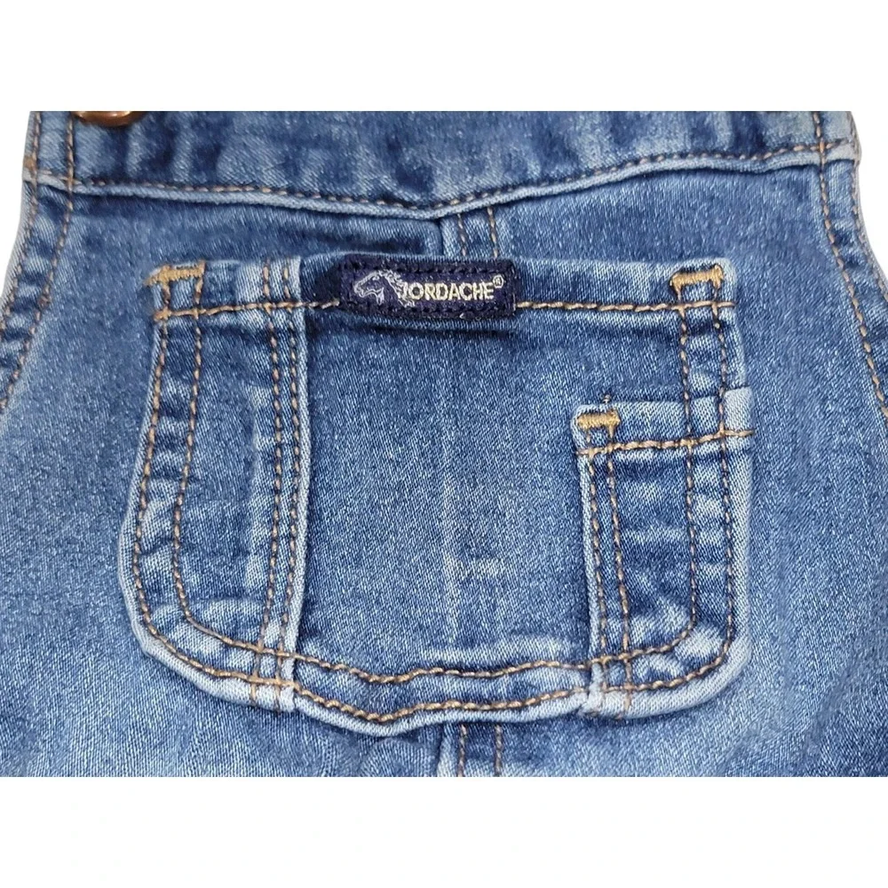 Jordache Girls 2T‎ Denim Bib Overalls Shorts Blue Jeans Rhinestone Buttons EUC